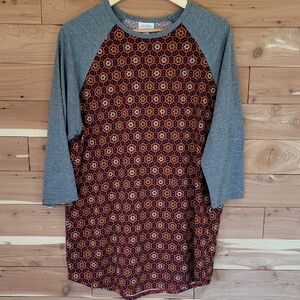 LuLaRoe Irma Patterned Top, Size XL, Gray, Red, Orange, Teal, Black